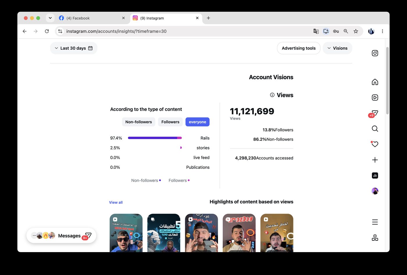 Instagram 30-day views dashboard